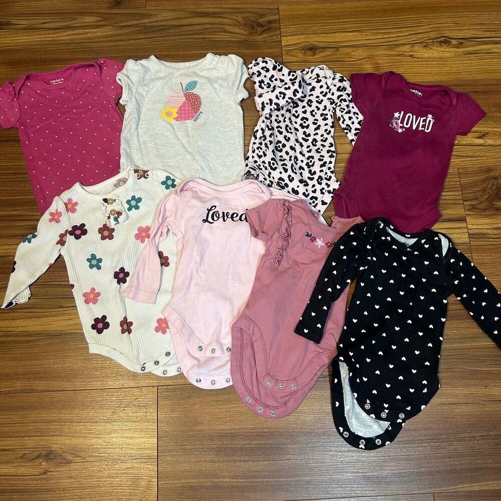 Baby Girls Bodysuit Lot 8 Piece Mixed Brands Long Short Sleeve 6-9 Mos